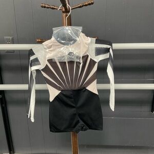 Revolution: endless- Black and white mesh biketard contemporary dance costume